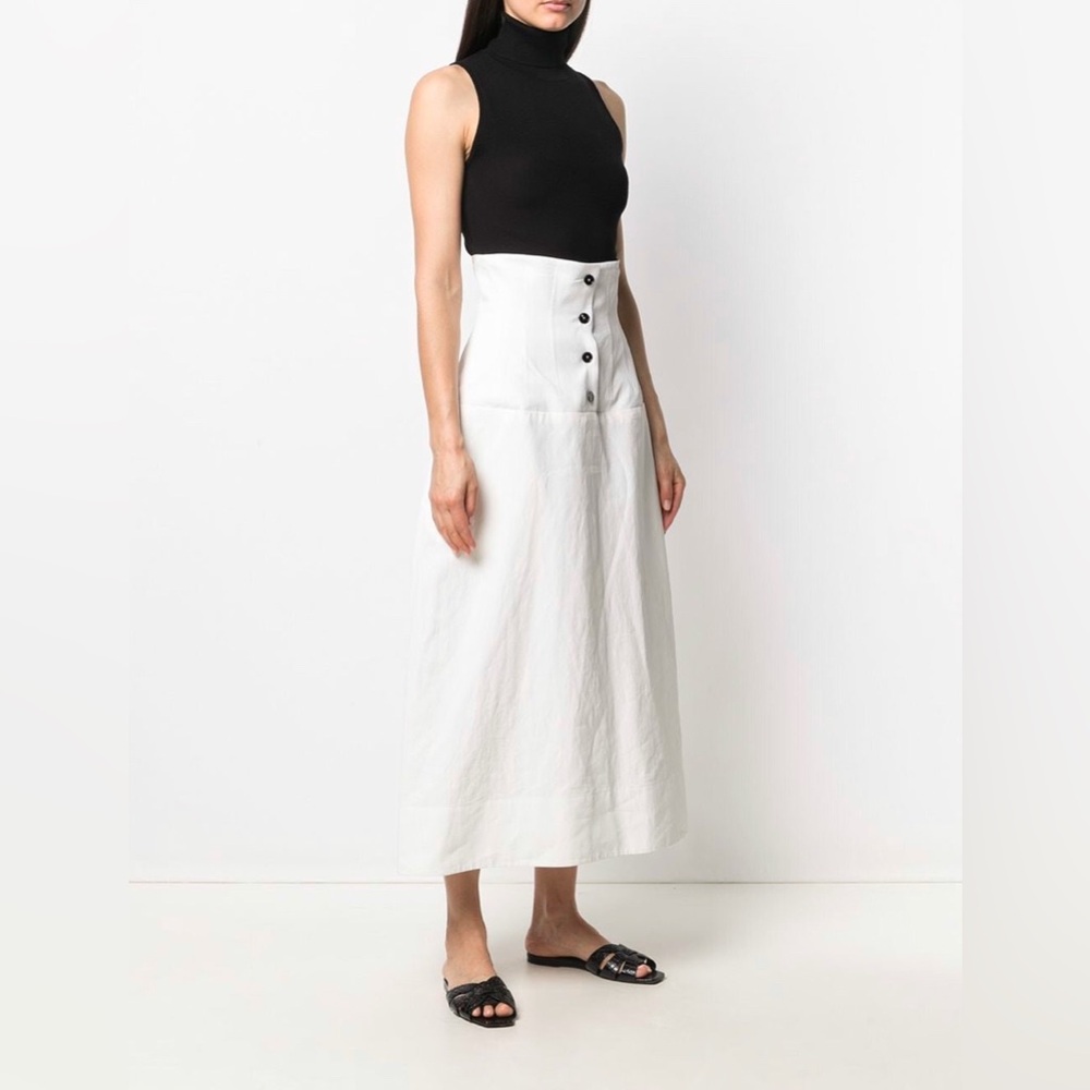NWT JIL SANDER White linen button-fastening high-waisted skirt. $1690 high waist
